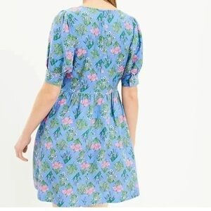 Loft Floral Blue Linen Dress Women’s Size 6